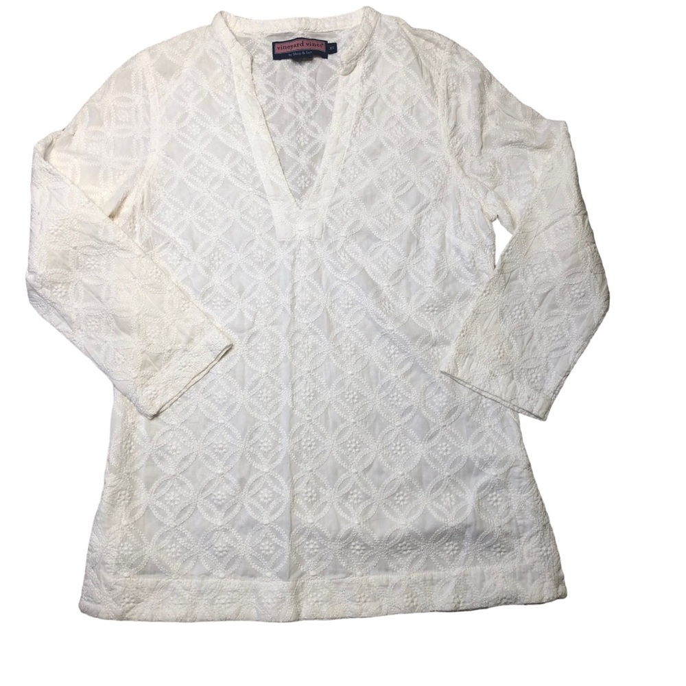 Vineyard Vines Embroidered Solid White Tunic Top XS